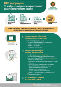 МНС ИНФОРМИРУЕТ: 17 НОЯБРЯ — СРОК УПЛАТЫ ИМУЩЕСТВЕННЫХ НАЛОГОВ ФИЗИЧЕСКИМИ ЛИЦАМИ